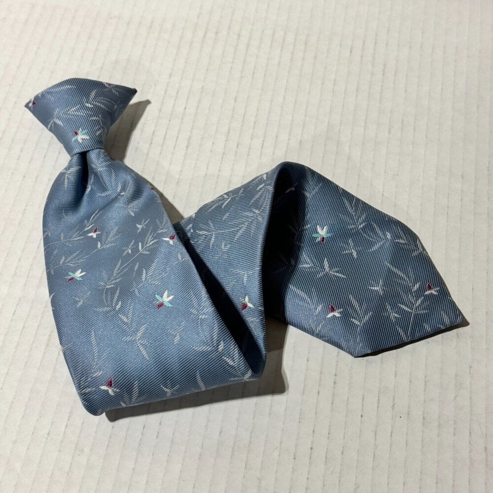 Vintage Quo Vadis Clip-On Neck Tie Men's Floral Blue 100% Polyester